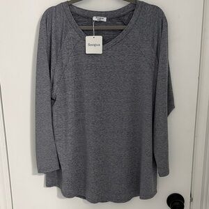 Women's Gray Long-Sleeve V-Neck Top